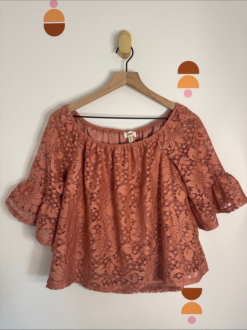 Metal Dusty Rose Lace Off Shoulder Romantic Boho Bell Sleeve Crop Top N0268
